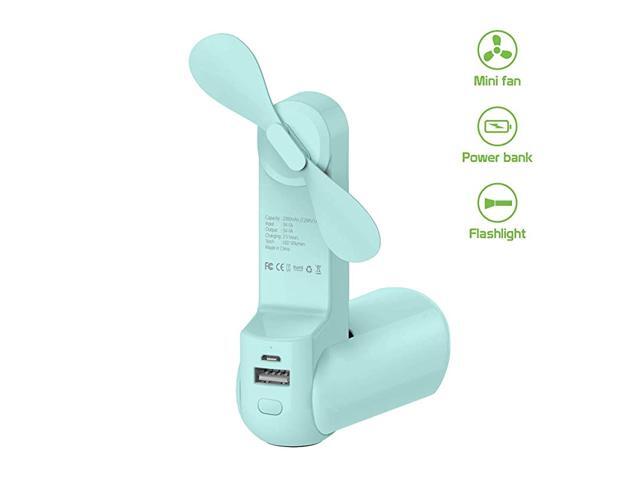 Foldable 3 in 1 Handheld Portable Mini Air Cooling Fan Power Bank 2000mAh and Flashlight Micro USB Rechargeable 1020 Hrs of Battery Life Smart LED