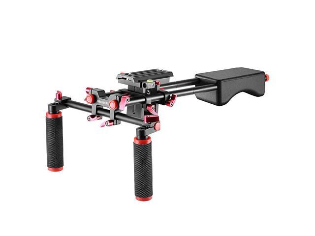 Portable Camera Movie Video Making System with CameraCamcorder Mount Slider Soft Rubber Shoulder Pad and DualHand Handgrip for All DSLR Video