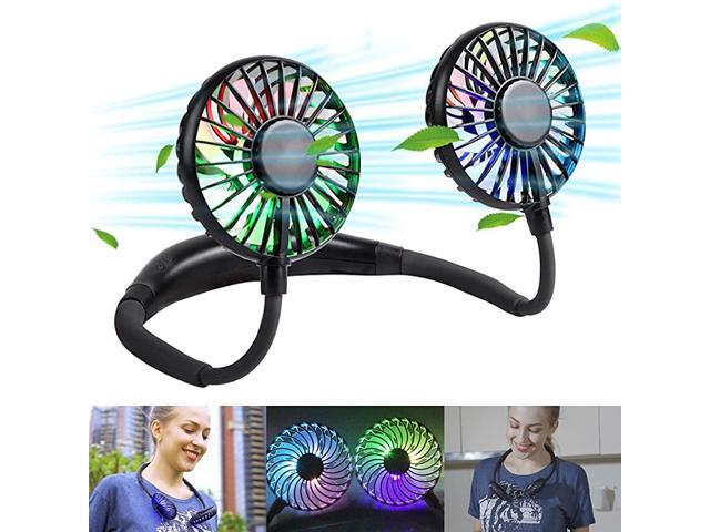 Fan USB Rechargeable with Dual Wind Head Aromatherapy Fan Hand Free Wearable Neckband Fan for Camping Traveling Office Room Kids Black Upgraded