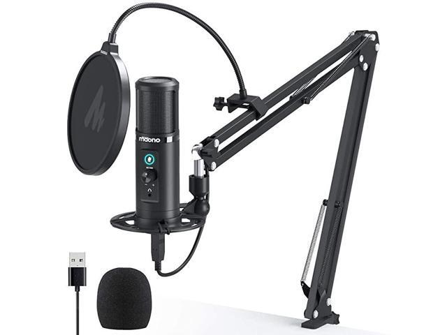 USB Microphone Zero Latency Monitoring AUPM422 192KHZ24BIT Professional Cardioid Condenser Mic with Touch Mute Button and Mic Gain Knob for