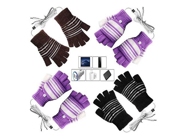 Pack USB Heated Gloves for Men and Women Mitten AIKIN USB 20 Powered Stripes Heating Pattern Knitting Wool Heated Gloves Hands Warmer Laptop Gloves