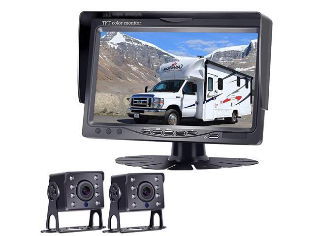HD 2 Backup Cameras Kit 7 Inch Monitor Hitch Driving Rear View HighSpeed Observation System for RVsTrucksTrailers Campers5th Wheels Super Night