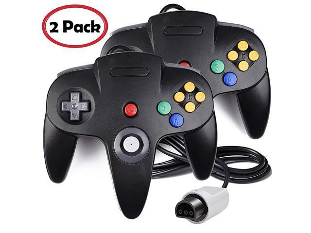 2 Pack N64 Controller Classic Wired N64 64bit Game pad Joystick for Ultra 64 Video Game Console N64 System Black