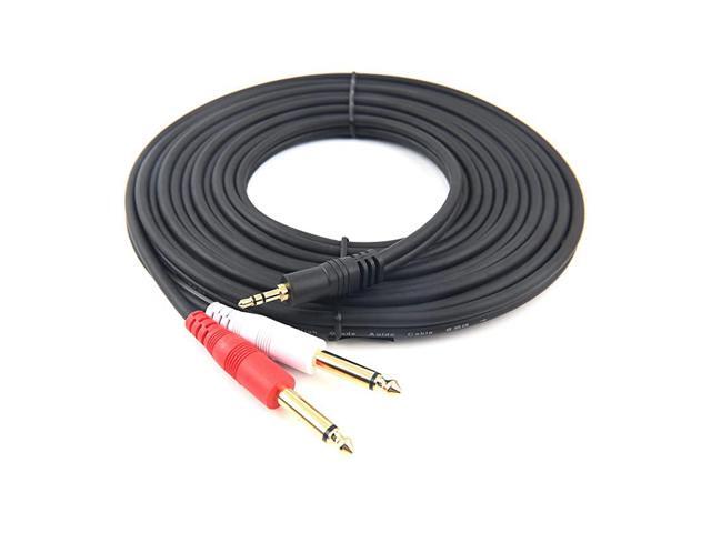18 inch Male Stereo to Dual 14 Mono Male Audio Cable 35mm TRS to Dual 635mm TS Y Splitter Breakout Cord Gold Plated Heavy Duty Durable 15 Feet