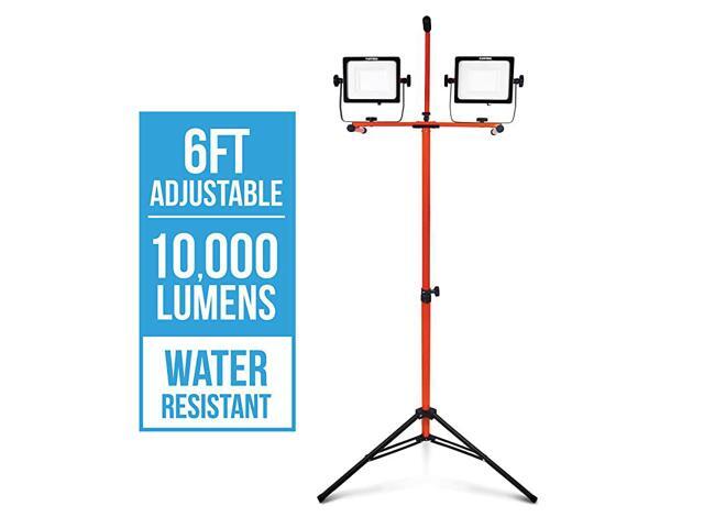 LED DualHead Work Light with 6ft Adjustable Tripod Stand 10000 Lumen 100W Durable Aluminum Body IP65 Waterproof Foldable Stand MultiDirectional