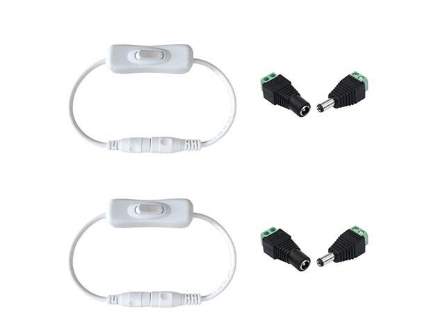 2pcs DC 12V Switch Cable 30cm Inline LED Strip Switch On Off + 2 Pairs of 55mm x 21mm DC Female Male Connector Plug Adapter Screw Terminal for LED