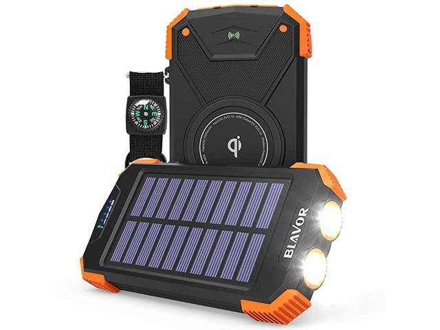Power Bank Qi Portable Charger 10000mAh External Battery Pack Type C Input Port Dual Flashlight Compass Panel Charging Orange