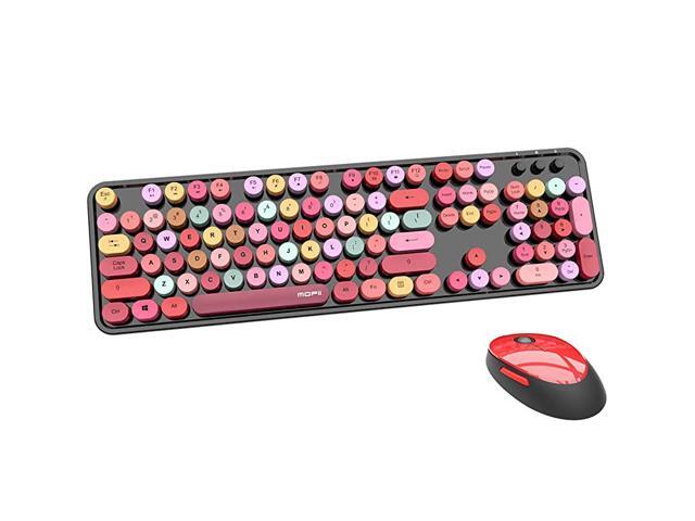 Colorful Computer Wireless Keyboard Mouse Combos Typewriter Flexible Keys Office FullSized Keyboard 24GHz DropoutFree Connection and Optical Mouse