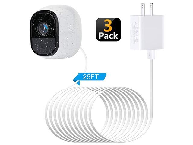 3Pack Power Adapter for Arlo with 25Ft75m Weatherproof USB Cable Continuously Charging Arlo Pro and Arlo Pro 2 No Need to Change The Batteries White
