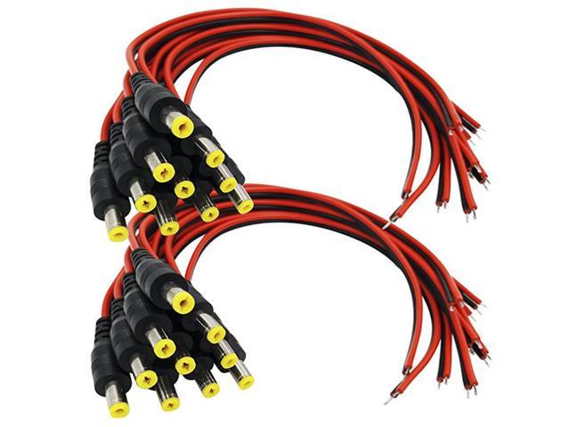 20 Pack DC Power Pigtail Male Cables Upgraded 18AWG with 21mm Connectors Barrel Jack Tinned Lead for Home Security Surveillance Camera and Party