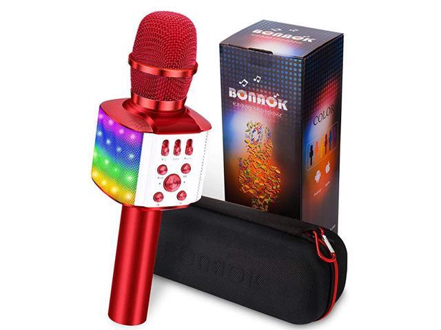 Bluetooth Karaoke Wireless Microphone with controllable LED Lights 4 in 1 Portable Karaoke Machine Speaker for AndroidiPhonePC Red