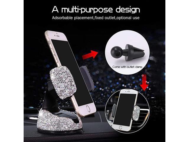 Car Phone Mount Cell Phone Holder with One More Air Vent BaseBling Crystal Universal Phone Mount Holder Cradle for DashboardWindshield and Air