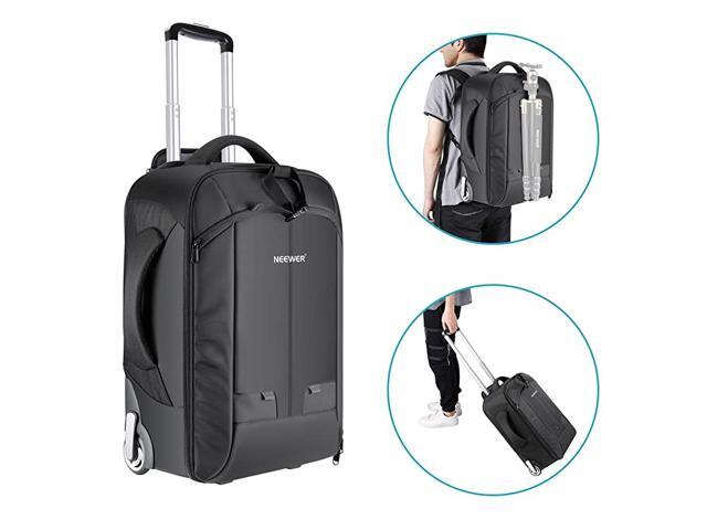 2in1 Convertible Wheeled Camera Backpack Luggage Trolley Case with Double Bar AntiShock Detachable Padded Compartment for SLRDSLR Cameras Tripod