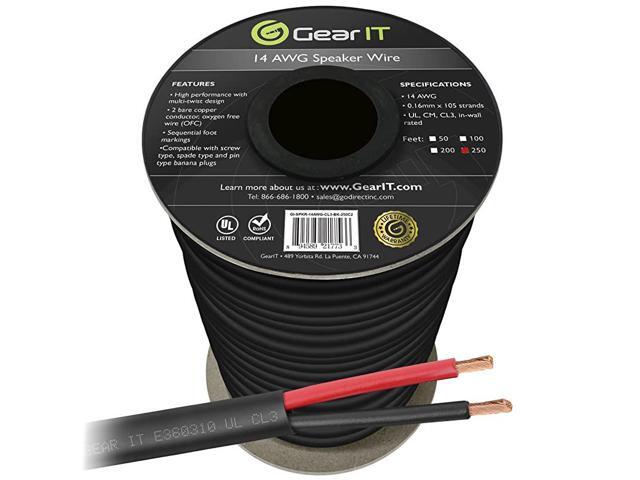 14 AWG CL3 OFC Outdoor Speaker Wire Pro Series 14 Gauge 250 Feet 762 MetersBlack Oxygen Free Copper UL CL3 Rated for Outdoor Direct Burial and