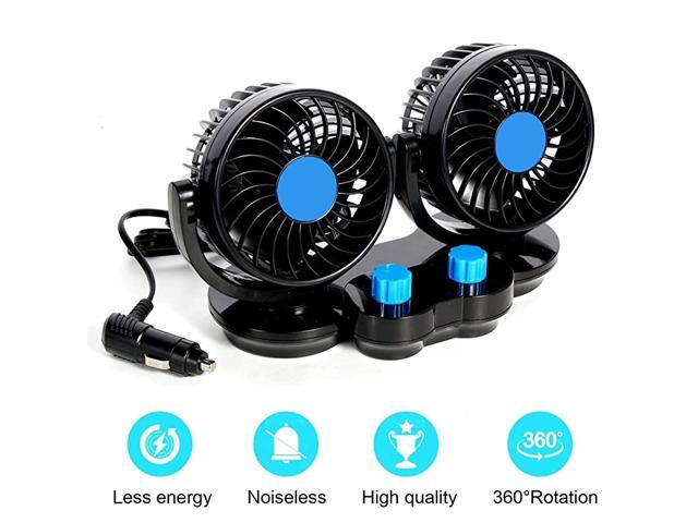 Dual Head Car Fans 360° Rotatable Mini Cooling Fans for Golf Cart Powerful Quiet Dashboard Fans Cigarette Lighter for Small Car Medium Car
