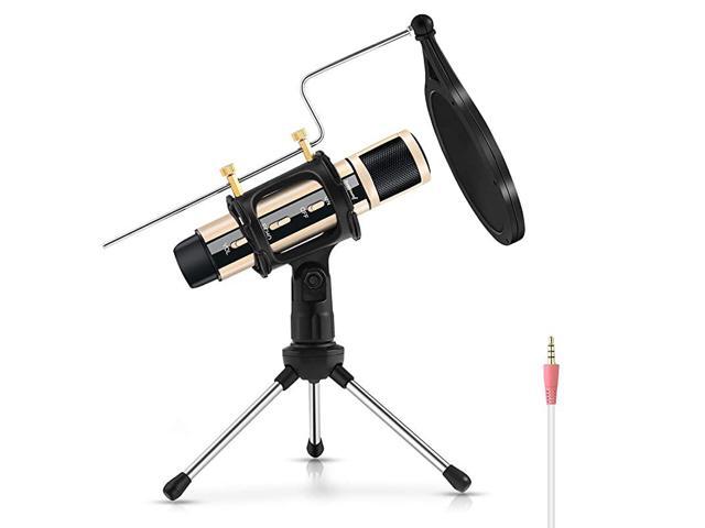 Studio Recording Microphone Condenser Broadcast Microphone wStand Builtin Sound Card Echo Recording Karaoke Singing for Phone Computer PC
