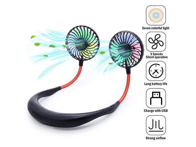 Fan Neck Fan Portable USB Fans with Three Levels of Wind USB Rechargeable 2000mAh Battery Red and Blue LED Lights Private Fan are Suitable for