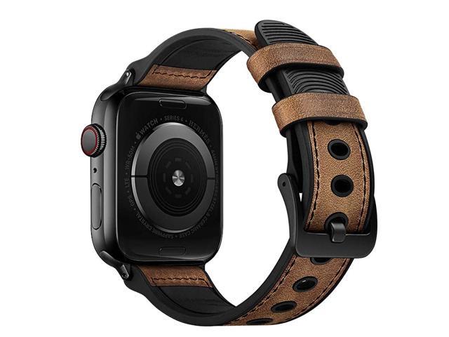 Compatible with Apple Watch Band 38mm 40mm Sweatproof Genuine Leather and Rubber Hybrid Band Strap Compatible with iWatch Series 6 5 4 3 2 1 SE