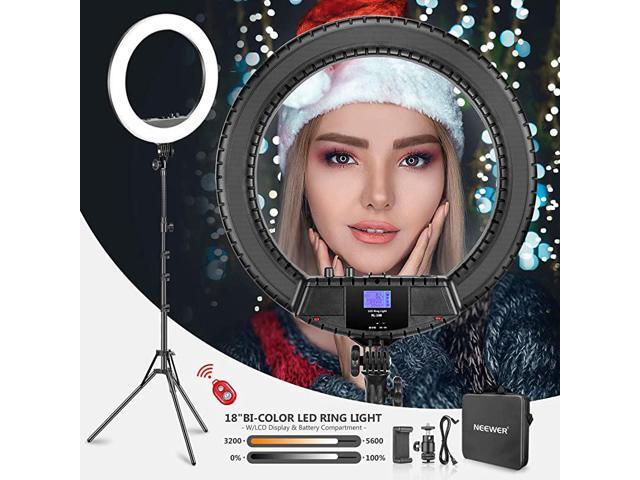 18inch BiColor LED Ring Light with LCD Display and Battery Holder Max 618inch Stand and Carry Bag Included for Live Stream Makeup Selfie YouTube