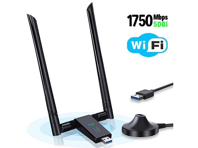 USB WiFi Adapter 1750Mbps USB 30 Wireless Network WiFi Dongle with Dual 5dBi Antenna 80211ac Dual Band 24GHz 58GHz for Desktop Laptop PC Supports
