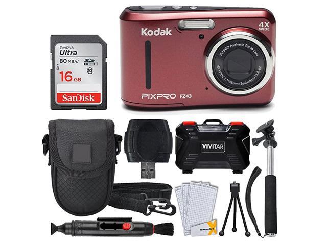 PIXPRO FZ43 1615MP Digital Camera with 4X Optical Zoom + SanDisk 16GB Ultra SDHC 80MBs Memory Card Class 10 + Point Shoot Camera Case + Extendable