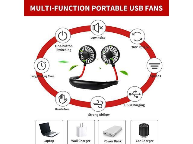 Free Neck Fan Portable Mini USB Rechargeable Personal Fan 2000mAh Battery 360 Degree Adjustable Wearable Hanging Neckband Fan Cooler Fan 3 Speeds