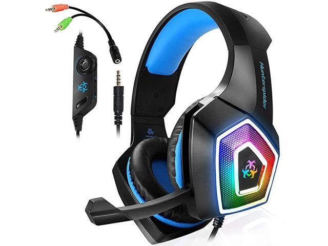 Headset with Mic LED Light On Ear Headphone PS435mm Wired Headset for PC Mac Laptop Gamer Headphone Blue