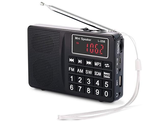 Small Portable Radio AM FM SW Digital Rechargeable Radio with Neodymium Speaker Large Buttons Support USB SD TF Card MP3 PlayerGold