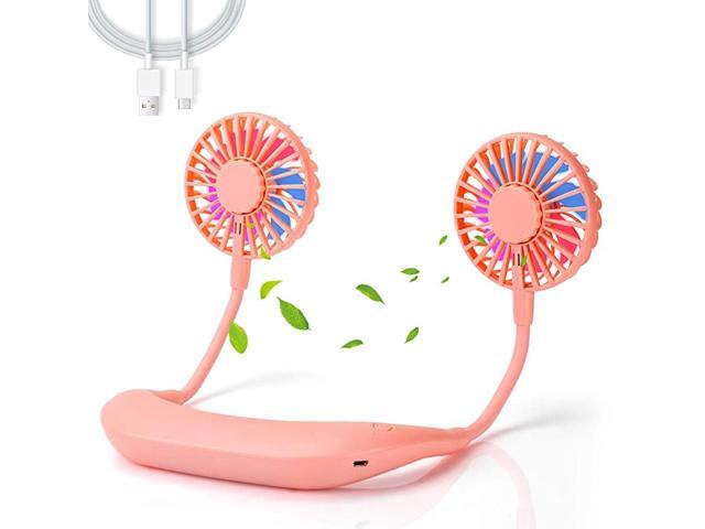 Free Portable Neck Fan Rechargeable Mini USB Personal Fan Battery Operated with 3 Level Air Flow 7 LED Lights for Home Office Travel Indoor Outdoor