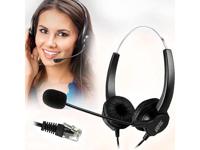HandsFree Call Center Noise Cancelling Corded Binaural Headset Headphone with 4Pin RJ9 Crystal Head and Mic Microphone for Desk Phone Telephone