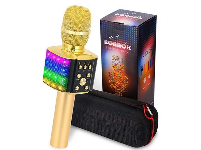 Bluetooth Karaoke Wireless Microphone with controllable LED Lights 4 in 1 Portable Karaoke Machine Speaker for AndroidiPhonePC Gold