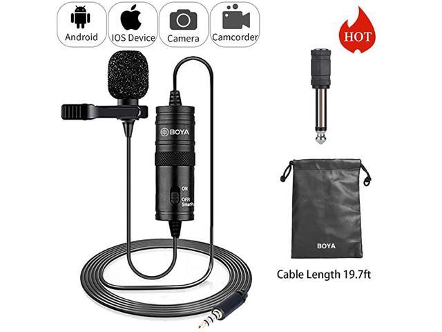 19 Feet Lavalier Microphone for Canon iPhone Podcast Omnidirectional Condenser Recording Mic for Nikon Sony iPhone 8 8 plus 7 6 6s Plus DSLR