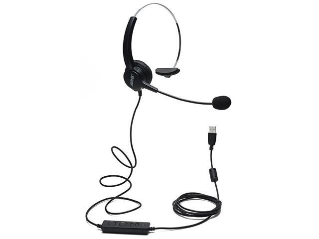 HandsFree Call Center Noise Cancelling Corded Monaural Headset Headphone with Mic Mircrophone Cord with USB Plug Volume Control