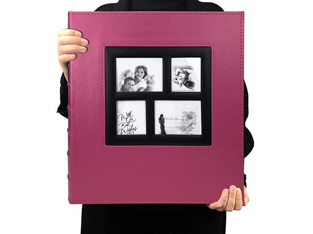 Photo Album 4x6 600 Photos Black Pages Large Capacity Leather Cover Wedding Family Photo Albums Holds 600 Horizontal and Vertical Photos Pink 600