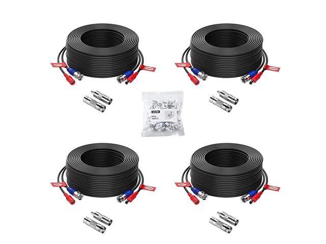 4 Pack 100ft 30 Meters 2in1 Video Power Cable BNC Extension Surveillance Camera Cables for Video Security Systems Included 4X BNC Connectors and 4X