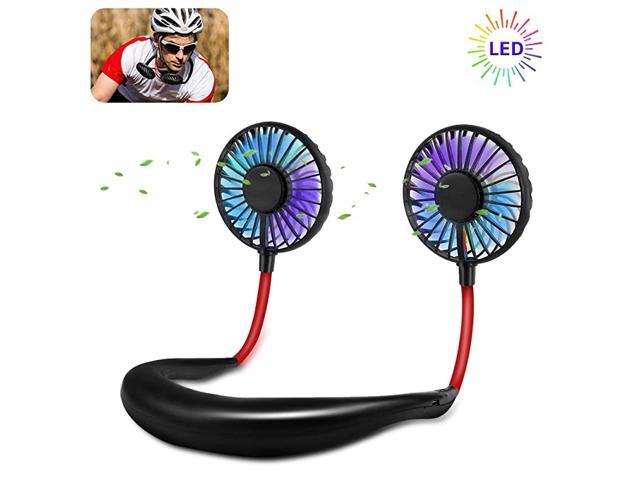 Hand Free Personal Fan Dual Head LED Mini Fan Portable Face Fan 3 Speed Adjustable Micro USB Rechargeable Fan for Men Women Office Home Outdoor
