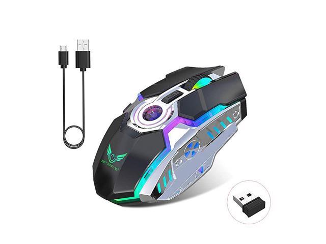 24G Wireless Gaming Mice with USB Receiver and RGB Colors Backlit for LaptopComputer PC and MacBook 600 Mah Lithium Battery Black