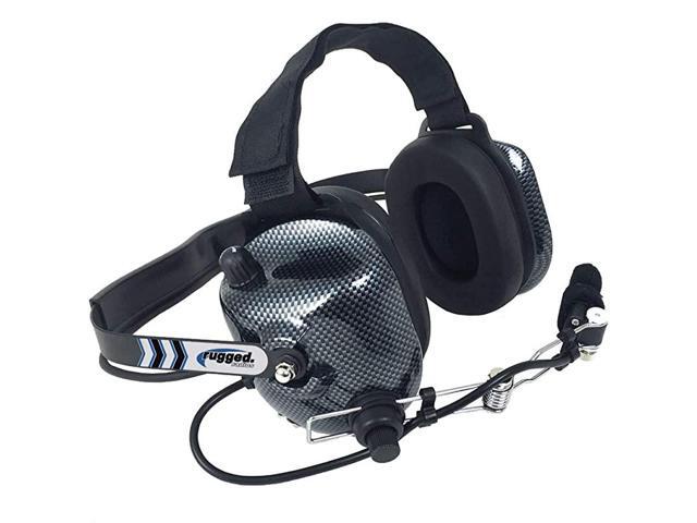 H41CF Carbon Fiber Behind The Head Two Way Radio Headset with Volume Control Knob and 35mm Input Jack for Music MP3 Players