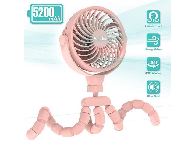Handheld Fan 5200mAh Battery Powered Clipon Personal Desk Baby Fan Air Circulator Fan with Flexible Tripod Quiet 4 Speeds 360° Rotatable USB Fan