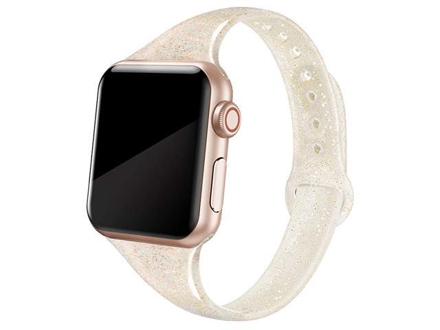 Sport Band Compatible with iWatch 38mm 40mm 42mm 44mm Shiny Bling Glitter Soft Slim Thin Narrow Small Replacement Silicone Strap Compatible for