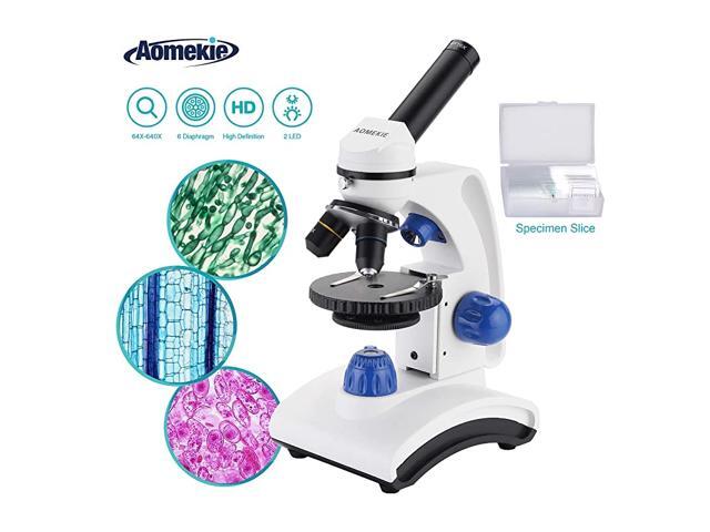 640X Biological Microscope for Kids Students Wide Field Compound Microscopes with Slides Dual Led Light AllMetal Framework and Handle