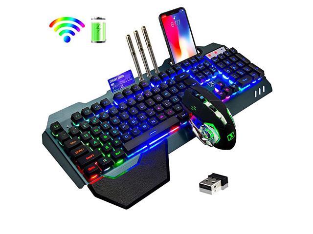 Gaming Keyboard and MouseRainbow Backlit Rechargeable Keyboard Mouse with 3800mAh Battery Metal PanelRemovable Hand Rest Mechanical Feel Keyboard