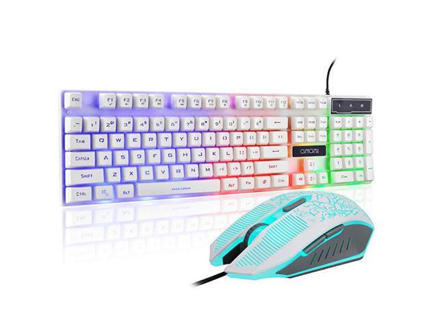 LED Backlit Keyboard and Mouse Combo with Emitting Character Adjustable LED Backlight 3200DPI USB Mouse Multimedia Keys Mechanical Feeling for PC