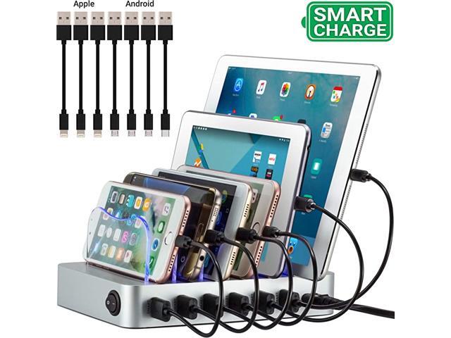 Charging Station for Multiple Devices Certified 6 USB 50W 10A Fast Charging Dock NonSlip Surface 7 Short Cables Included Smart Phones Tablets Watch