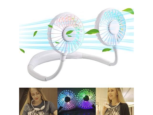 Fan USB Rechargeable with Dual Wind Head Aromatherapy Fan Hand Free Wearable Neckband Fan for Camping Traveling Office Room Kids Stroller White
