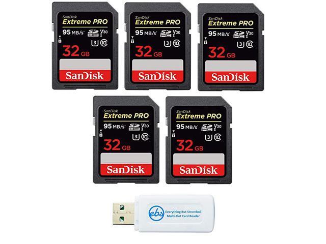 32GB Five Pack SD HC Extreme Pro Memory Card works with Digital DSLR Camera SDHC 4K V30 UHSI SDSDXXG032GGN4IN with Everything But Stromboli TM
