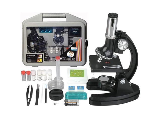 120X1200X 52pcs Kids Beginner Microscope STEM Kit with Metal Body Microscope Plastic Slides LED Light and Carrying Box M30ABSKT51Black