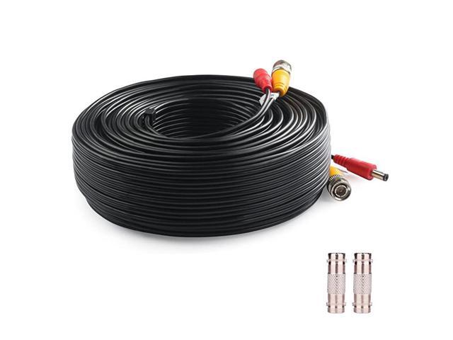 150 Feet PreMade AllinOne Siamese BNC Video and Power Cable Wire Cord with Two Female Extension Connectors for CCTV Security Camera DVR Black