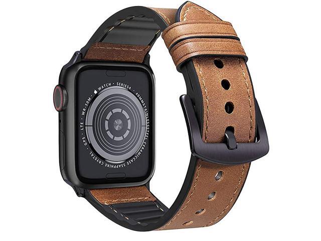 Compatible Apple Watch Band 44mm 42mm Sweatproof Hybrid Genuine Leather and Silicone Sports Watch Band Replacement for iWatch SE Series 6 5 4 3 2 1
