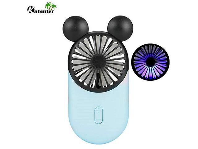 Cute Personal Mini Fan Handheld Portable USB Rechargeable Fan with Beautiful LED Light 3 Adjustable Speeds Portable Holder for Indoor Or Outdoor